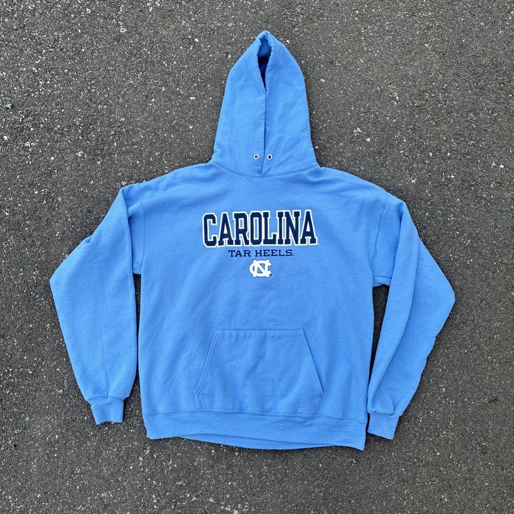 Carolina Tarheels Hoodie Blue Long Sleeve No Drawstring Hanes - Men's Size Large